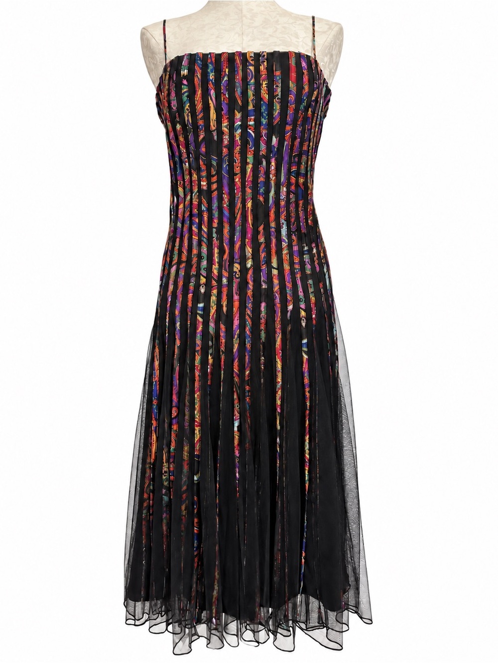 JS Collections Black Multicolor Mesh Ankle Length Dress Size 16